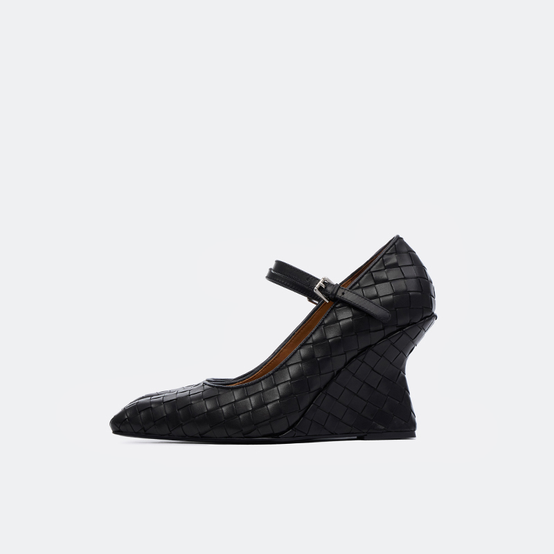 Sonder Plan Wedge High Heels 8cm Hand-Woven Calfskin High Heels Elegant Pointed Toe Shoes