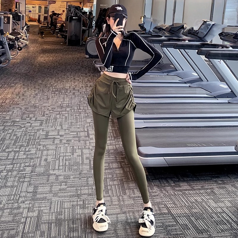Lulu Nofvmo Fake Two-Piece Butt-Covering Yoga Pants High-Waisted Tummy Control Slimming Sports Outdoor Anti-Exposure Leggings Lulu Nofvmo Fake Two-Piece Butt-Covering Yoga Pants High-Waisted Tummy Control Slimming Sports Outdoor Anti-Exposure Leggings
