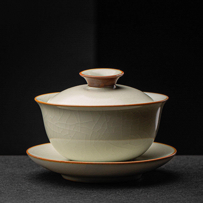 Ru Kiln Triple cover Bowl Tea Cup Anti-Burn tea Bowl Home Upscale Handmade Tea Bowl Big single Gongfu Tea-Taobao