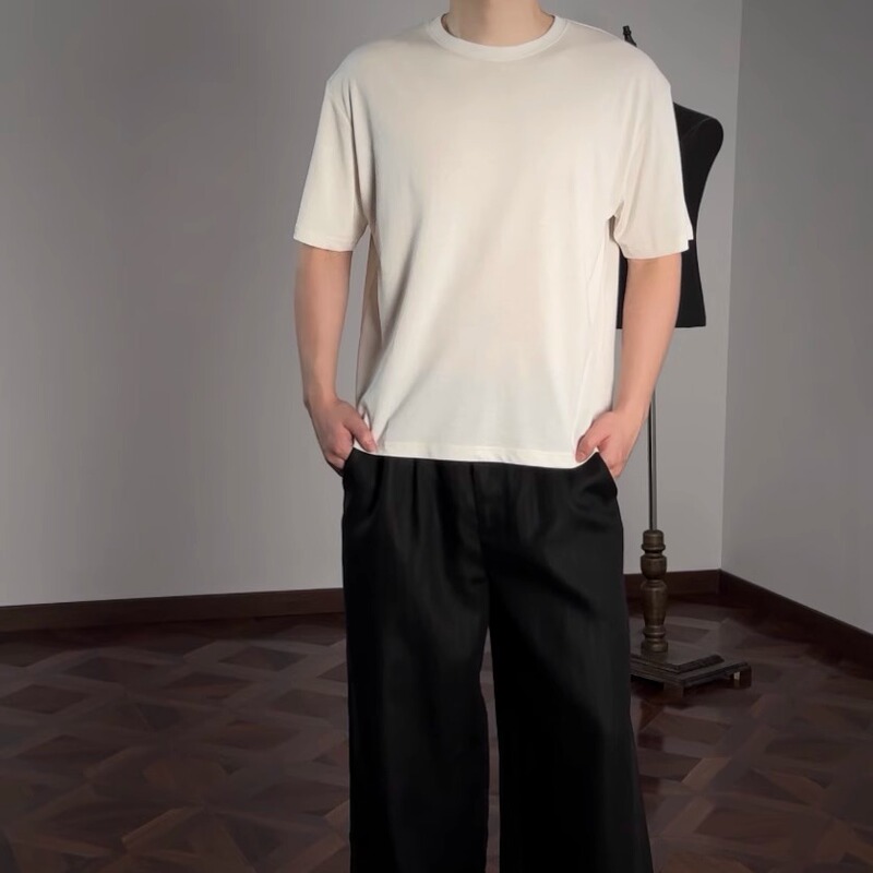 Oclin French Rain Dew Linen Tencel Cotton Blend Basic Boxy Short-Sleeve Shirt with a Small Wide Neckline, Drapey and Breathable B07 Oclin French Rain Dew Linen Tencel Cotton Blend Basic Boxy Short-Sleeve Shirt with a Small Wide Neckline, Drapey and Breathable B07