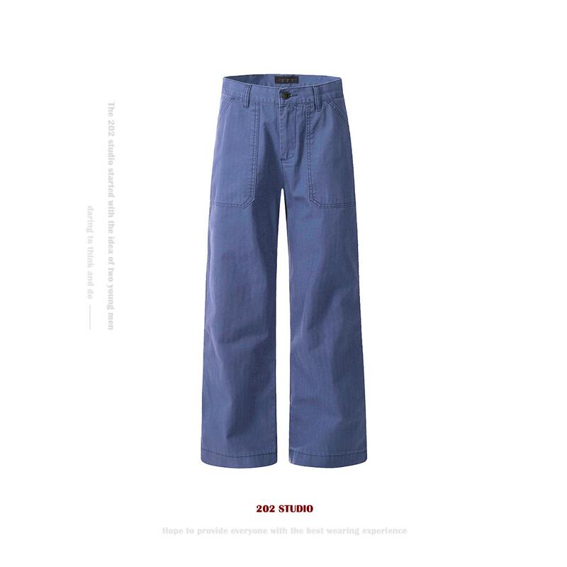202 American High Street Style Large Pocket Design Work Blue Jeans Unisex Loose Straight High-End Versatile Long Pants