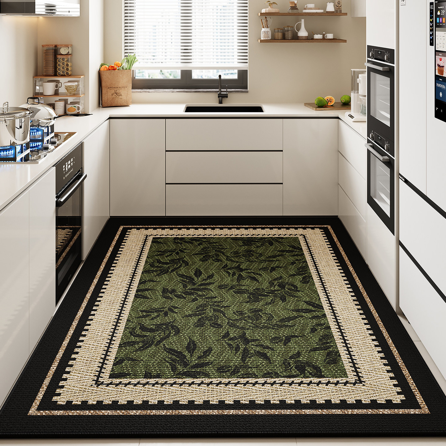 American retro kitchen floor mat anti-slip, oil-proof and wash-free