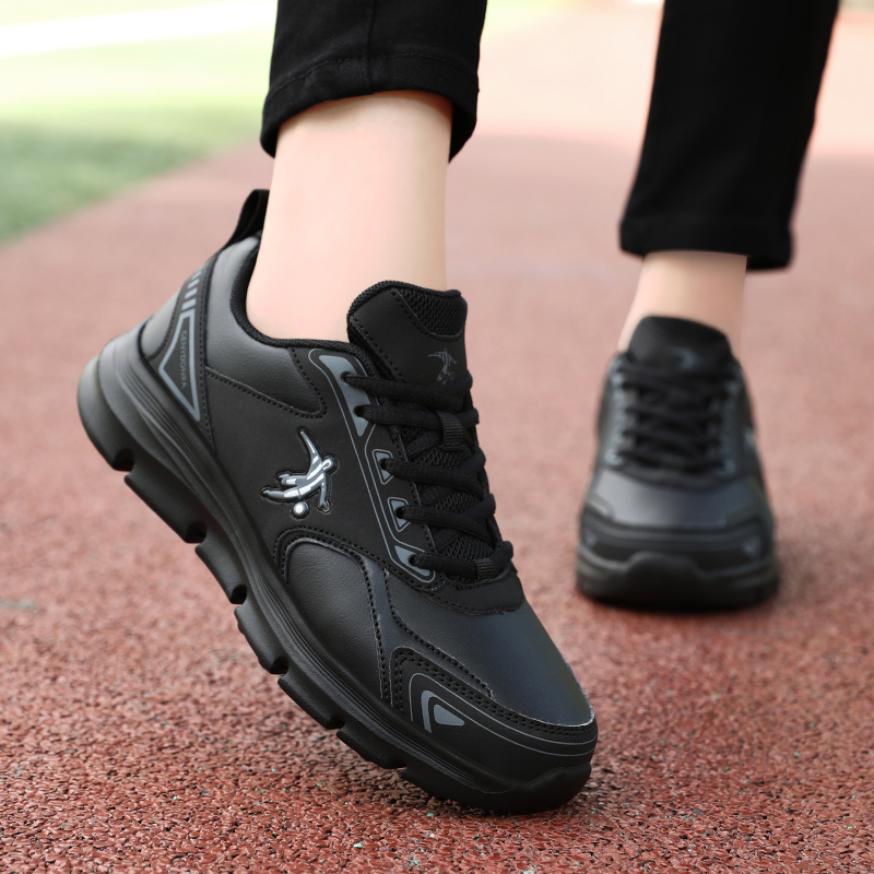 Jonidanlai Women's Sports Shoes, Soft Leather Surface, Waterproof, Lightweight Women's Running Shoes, Spring and Autumn New Style, Black