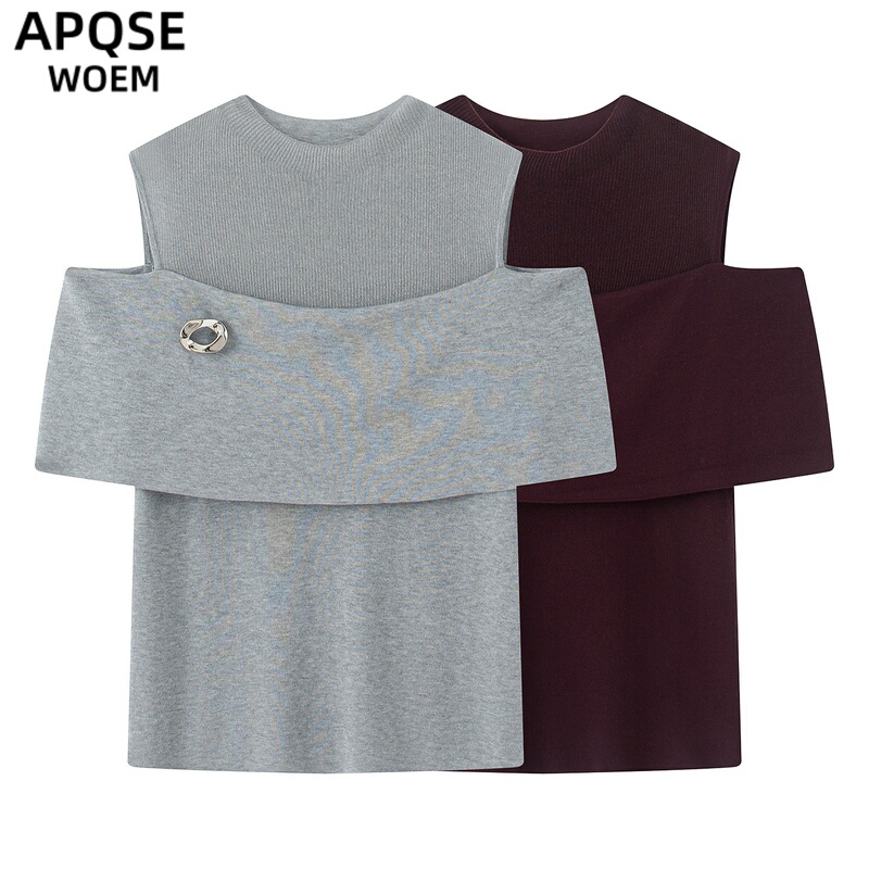 Ainuosi Wangjing 2026 Summer New Off-Shoulder Design Knitwear Women's Sweater Two-Piece Set Top 5392/5391
