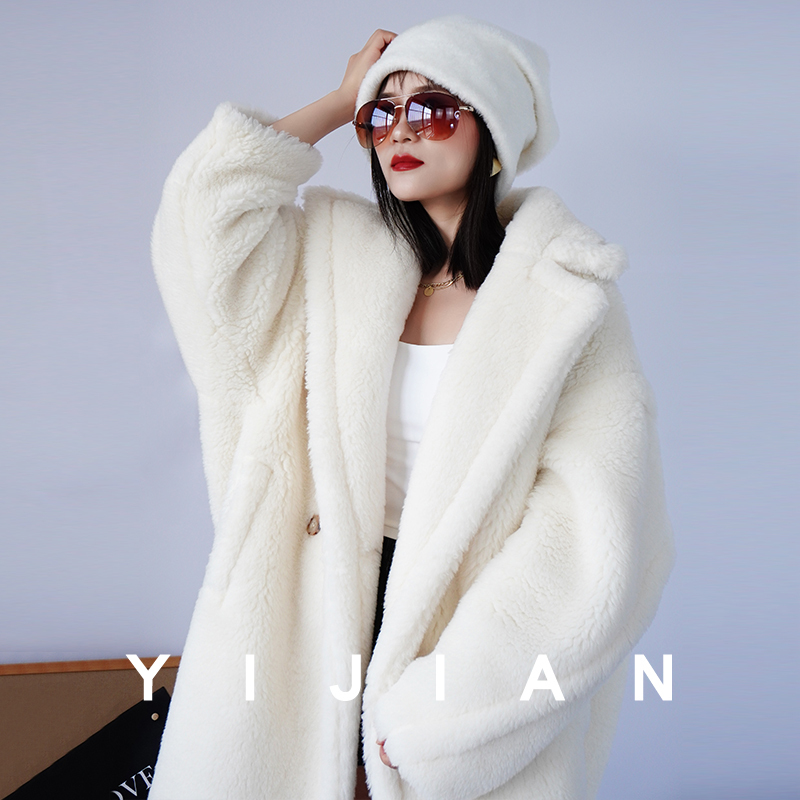 Yijian Yijianm Brand White Teddy Bear Coat for Women, Winter Thickened Mid-Length Warm Fur Loose Coat, Trendy
