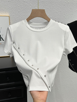 White right-shoulder short-sleeved T-shirt for women summer design niche slimming age-reducing niche unique and unique irregular top