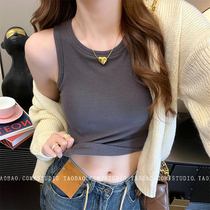 Solid color thin velvet I-shaped inner vest for women autumn and winter 2024 spring new style retro slim sexy knitted bottoming shirt