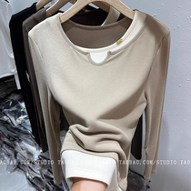 Design Sensation Nail Pearl Splicing Fake two long sleeves T-shirt woman 2024 autumn winter new grindrown hitch bottom-shirt blouse