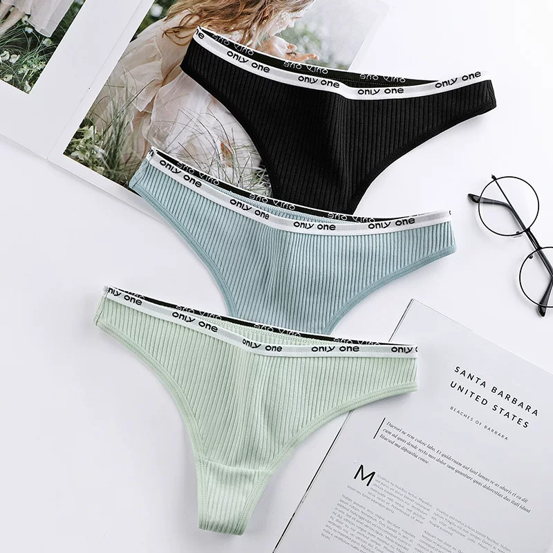 pure cotton new thong sports fitness letter thread cotton low waist T-trouser women's underwear pure T-tips
