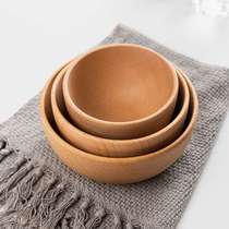 Directly supplied beech salad bowl whole wooden Japanese-style flat bottom soup bowl large medium and small household hotel wooden bowl