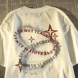 National Trend American-Style Letter Print Oversized Short-Sleeve T-Shirt for Men 2024 New Couple Style Pure Cotton Half-Sleeve ins Top