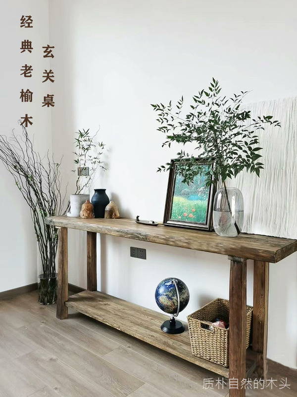 Vintage Narrow Solid Wood Console Table, Old Elm Wood, New Chinese Style Wall-Side Table, Long Table Behind Sofa, Storage Shelf Vintage Narrow Solid Wood Console Table, Old Elm Wood, New Chinese Style Wall-Side Table, Long Table Behind Sofa, Storage Shelf