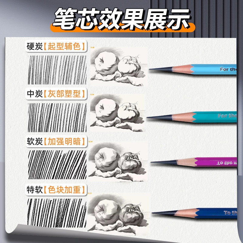 Rui Mengte Charcoal Pencil Art Student Sketching Tool Set, Sketching Charcoal Pencil, Extra Soft to Medium Hard, Rui Mengte Matte Pencil for Sketching, Non-Breaking Lead, Intensive Training, Unified Examination, Sketching, Painting, Rui Mengte Pencil