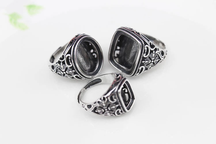 925 bạc sterling đặt nhẫn bạc nam Tự làm 8 * 12 đặt nhẫn tùy chỉnh cài đặt nhẫn bạc Thái dát sáp ong 15 * 18 - Nhẫn