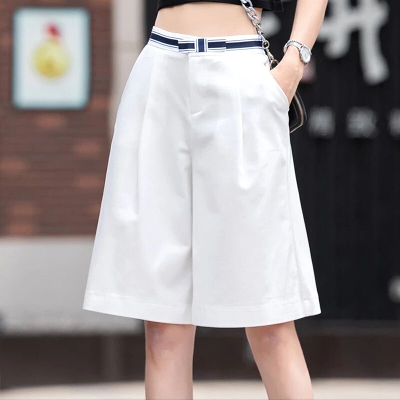 2026 Summer Thin Suit-Style Shorts White Knee-Length Shorts Women's High-Waisted Skirt Pants Six-Point Pants Casual Wide-Leg Petite 2026 Summer Thin Suit-Style Shorts White Knee-Length Shorts Women's High-Waisted Skirt Pants Six-Point Pants Casual Wide-Leg Petite