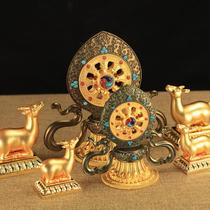 Large double deer Falun ornaments gilt alloy Buddhist tools Falun Bao exquisite workmanship desktop ornaments for home use