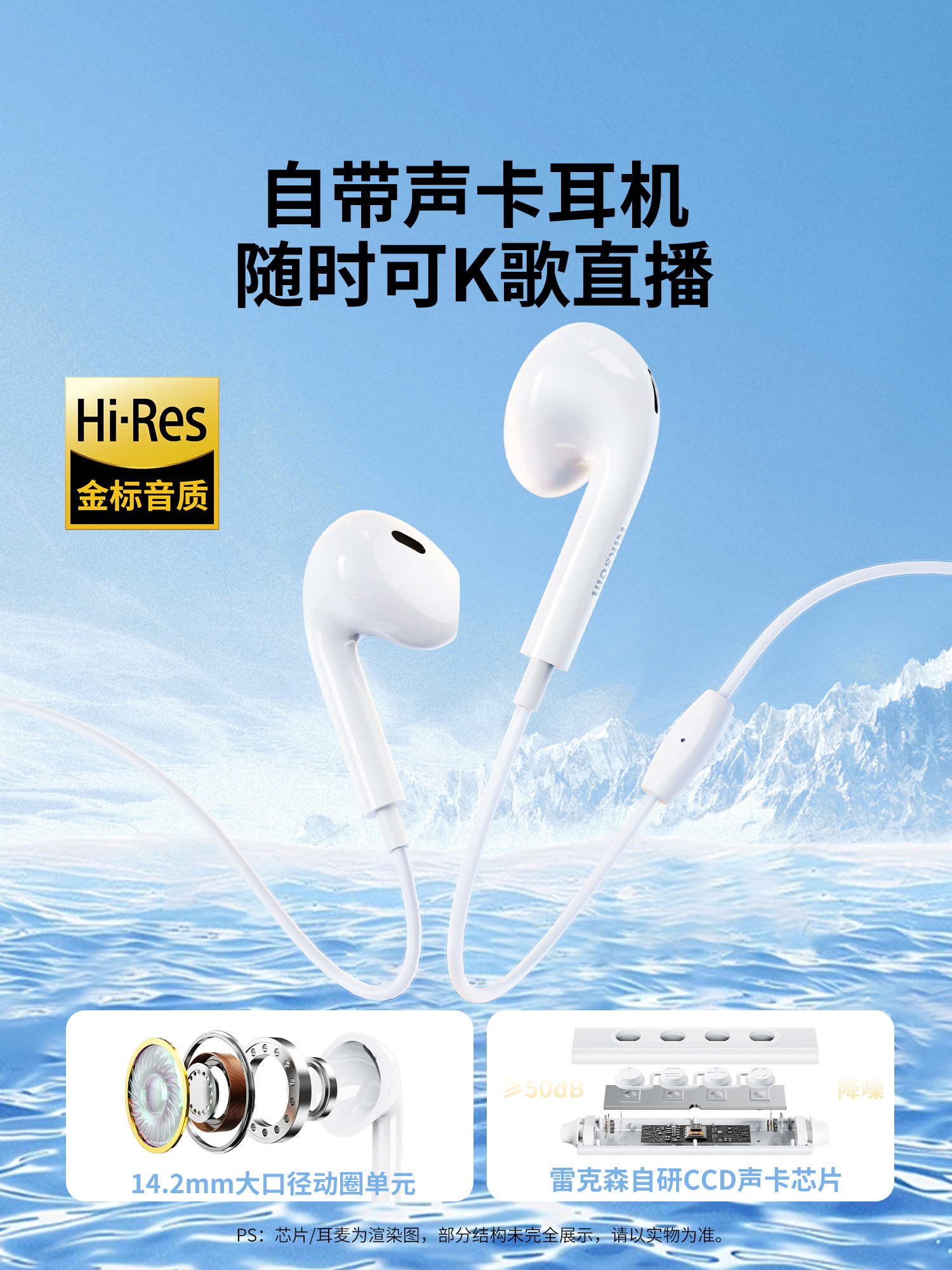 Rexon Wired Headphones with Type-C Interface, Full Sound Card, Suitable for Karaoke, Recording, and In-Ear Monitoring, Compatible with Apple 17 and Huawei