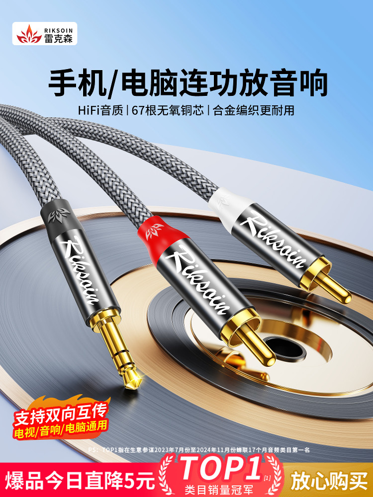 Rexon 3.5mm Audio Cable Splitter, One-To-Two Audio Amplifier Connection Cable, Rca Red and White Dual Plug, Computer, Mobile Phone, Tv Adapter, Speaker, Subwoofer, Dedicated Aux Input/Output, One-To-Two