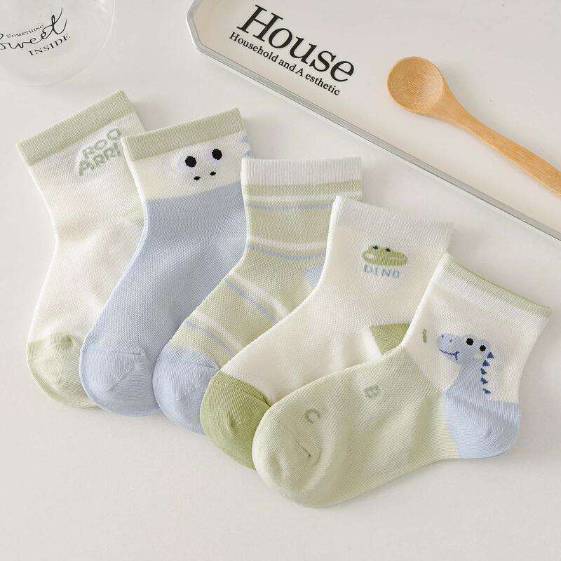 Children's Boys' Socks, Thin Mesh Breathable Cotton Socks, Cartoon Dinosaur Boys' Baby Summer Cotton Socks, Student Mid-Tube Socks
