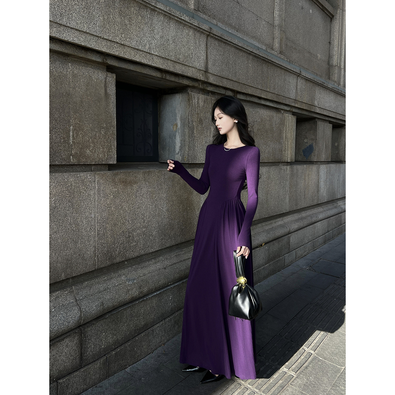 Suye Suye French-Style Purple Sheep Wool Super Pretty Inner Layering Base Layer Elegant Knitted Autumn and Winter Dress