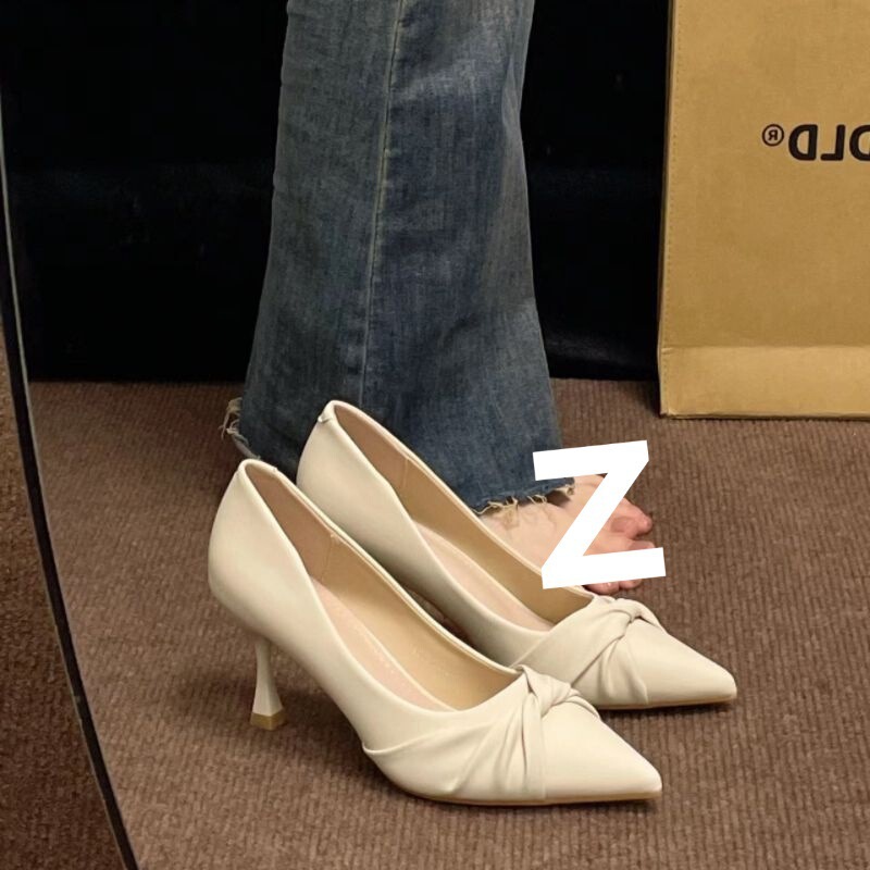 High-Heeled Shoes for Women 2026 New Summer Style White Soft Leather Pointed Toe Stiletto Heels Shallow Mouth Commuter Etiquette Interview Professional Shoes High-Heeled Shoes for Women 2026 New Summer Style White Soft Leather Pointed Toe Stiletto Heels Shallow Mouth Commuter Etiquette Interview Professional Shoes