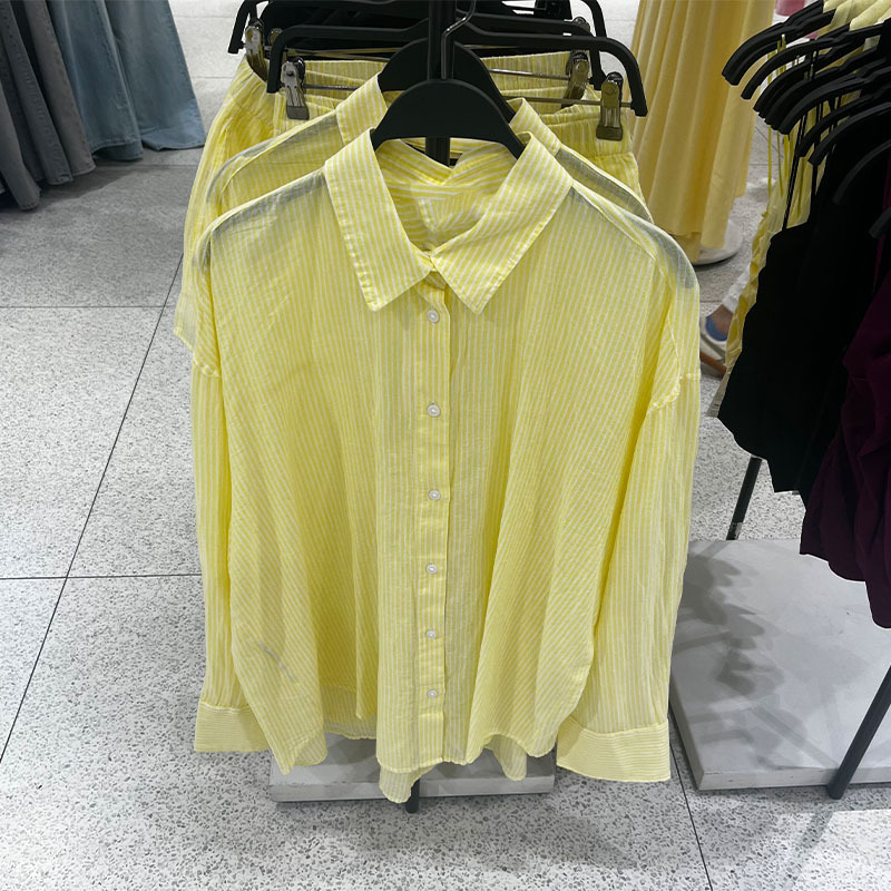 Za26 Summer New Women's Casual Loose Cotton Thin Yellow Striped Shirt Long-Sleeved Shirt 7200077047 Za26 Summer New Women's Casual Loose Cotton Thin Yellow Striped Shirt Long-Sleeved Shirt 7200077047
