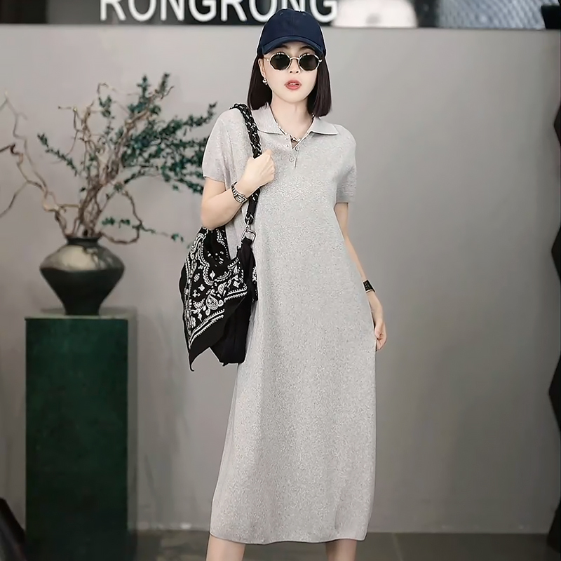 Rongrong Polo Collar Minimalist Relaxed Straight Silhouette Dress Sew2955