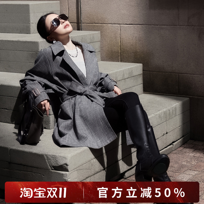 Rongrong Philadelphia Star Story Lapel Silhouette Classic Retro Minimalist Old Money Style Coat 9104