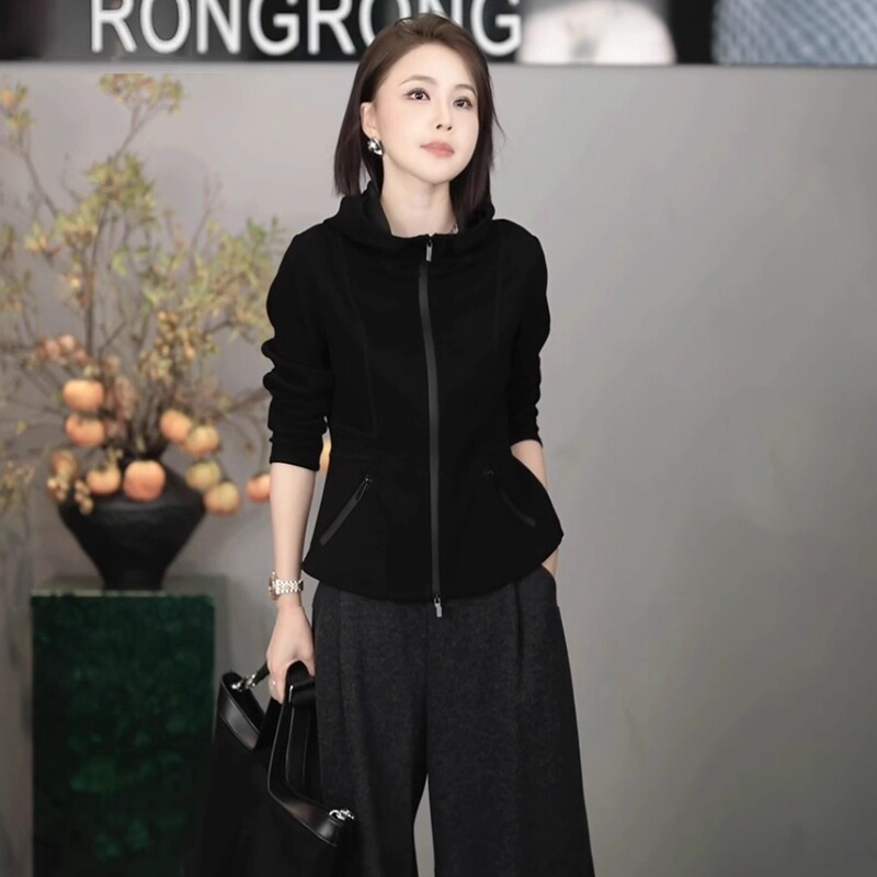 Rongrong [Simple Daily Style] Slimming Double Zipper Pocket Casual Hoodie Ymq3852W