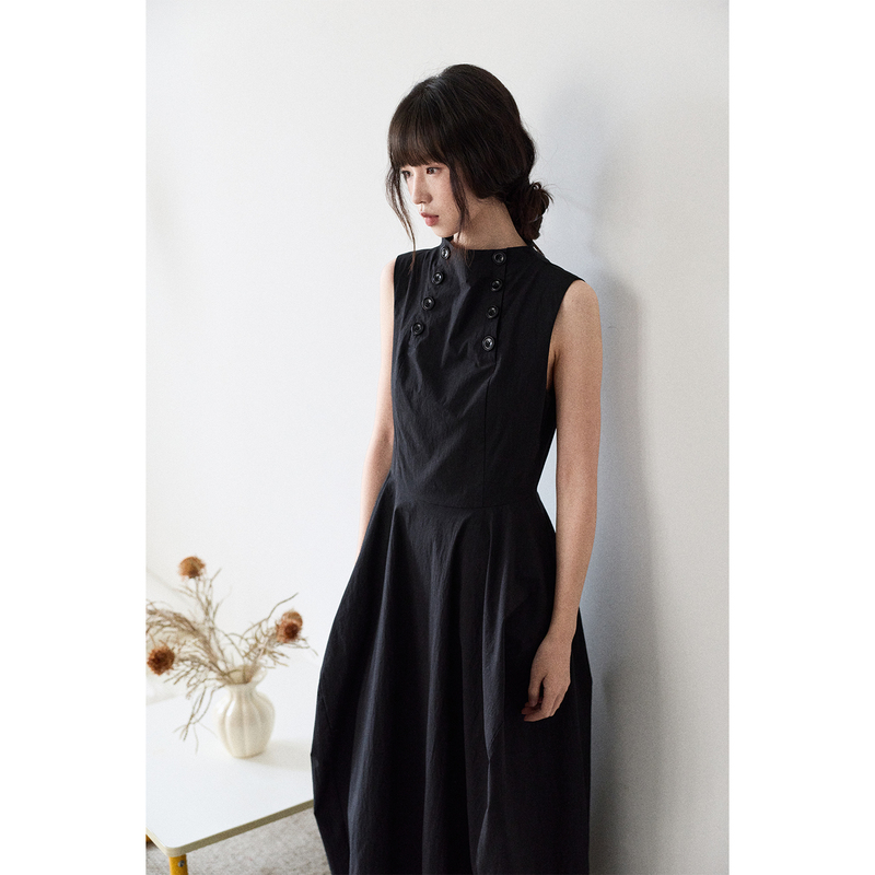 Lbaoraw Summer New Double-Breasted Sleeveless Dress with a Flower Bud Silhouette Long Dress for Women Lbaoraw Summer New Double-Breasted Sleeveless Dress with a Flower Bud Silhouette Long Dress for Women