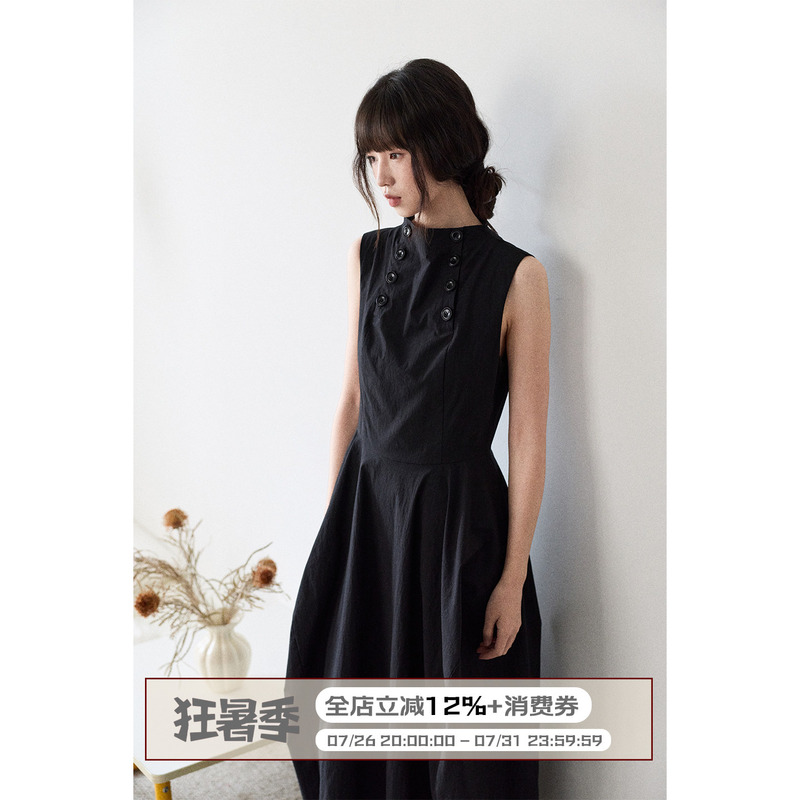 Lbaoraw Summer New Double-Breasted Sleeveless Dress with a Flower Bud Silhouette Long Dress for Women Lbaoraw Summer New Double-Breasted Sleeveless Dress with a Flower Bud Silhouette Long Dress for Women