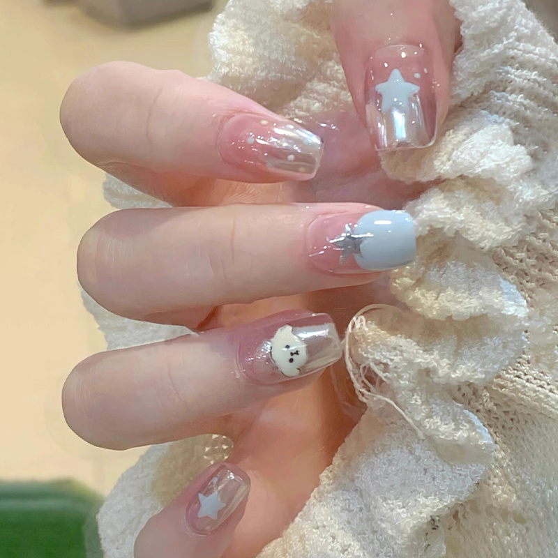 Original Cute Puppy Nail Art Handmade Wearable Nails Short Style Star Dopamine High-End Children's Nail Stickers