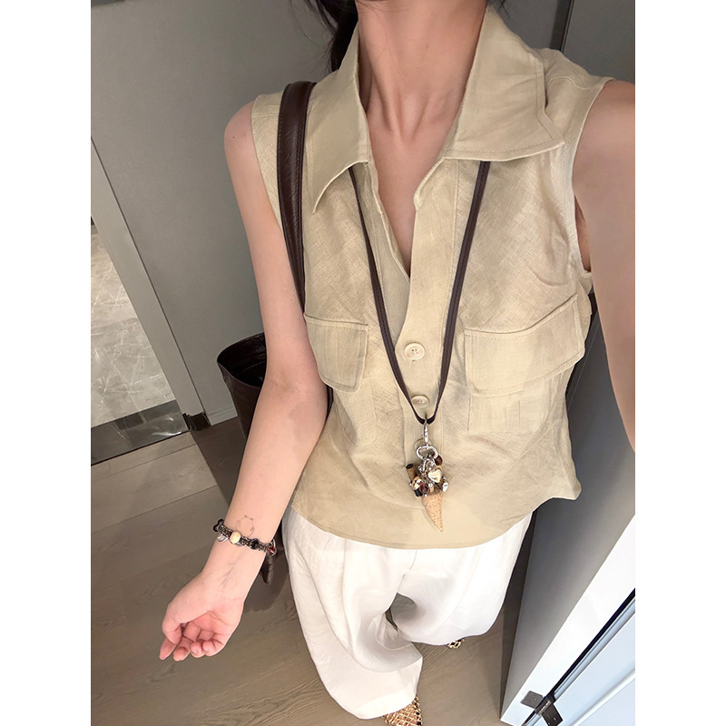 Fox Room Simple Lapel Sleeveless Shirt for Women 2026 Summer New Style A5191