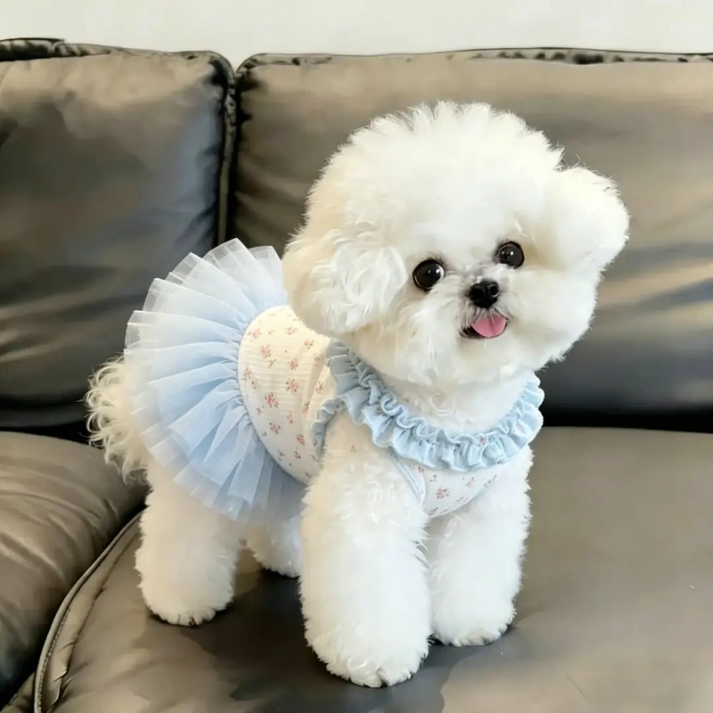 Pet Dog Clothes Spring and Summer Thin Floral Tutu Skirt Princess Style Mesh Dress Small Dog Bichon Teddy