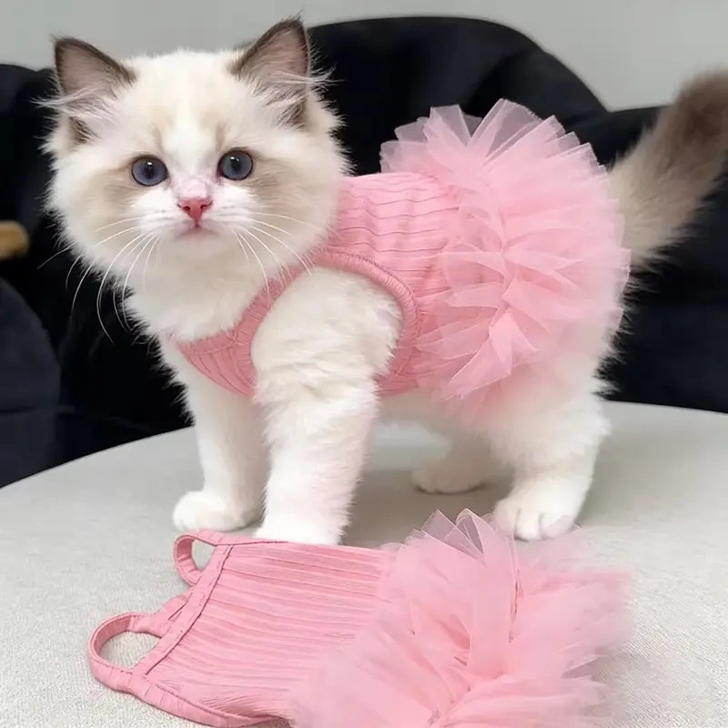 Spring and Summer Pet Clothes, Thin Princess Tutu Skirt, Dog and Cat Suspender Dress, Kitten Golden Tabby Cool Clothing