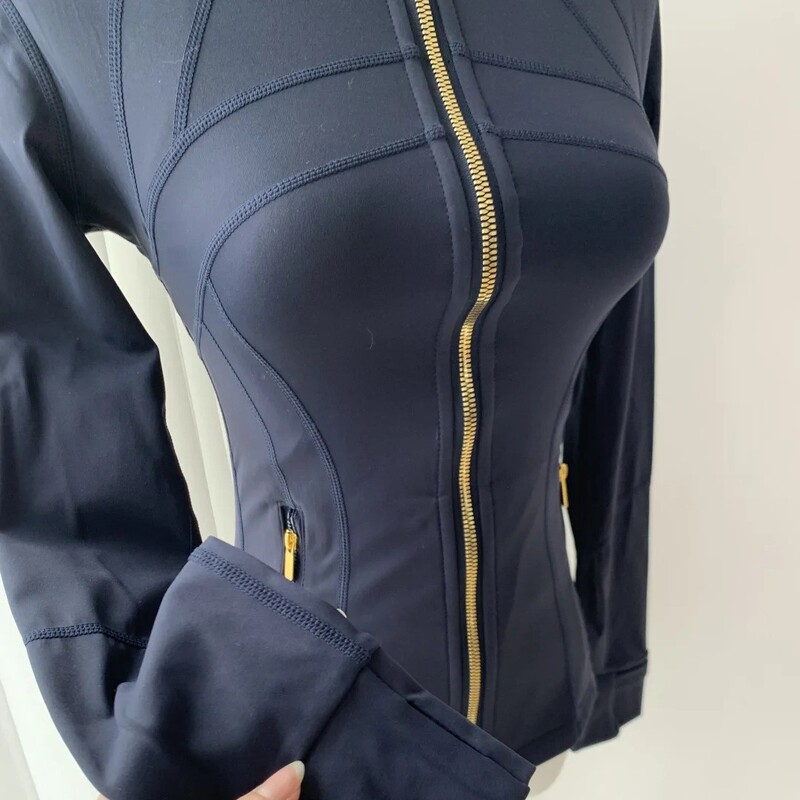 European and American Style Yoga Tops, Yoga Wear, Gold Zipper Slim-Fit Jacket, Long-Sleeve Sports Casual Fitness Women's Coat