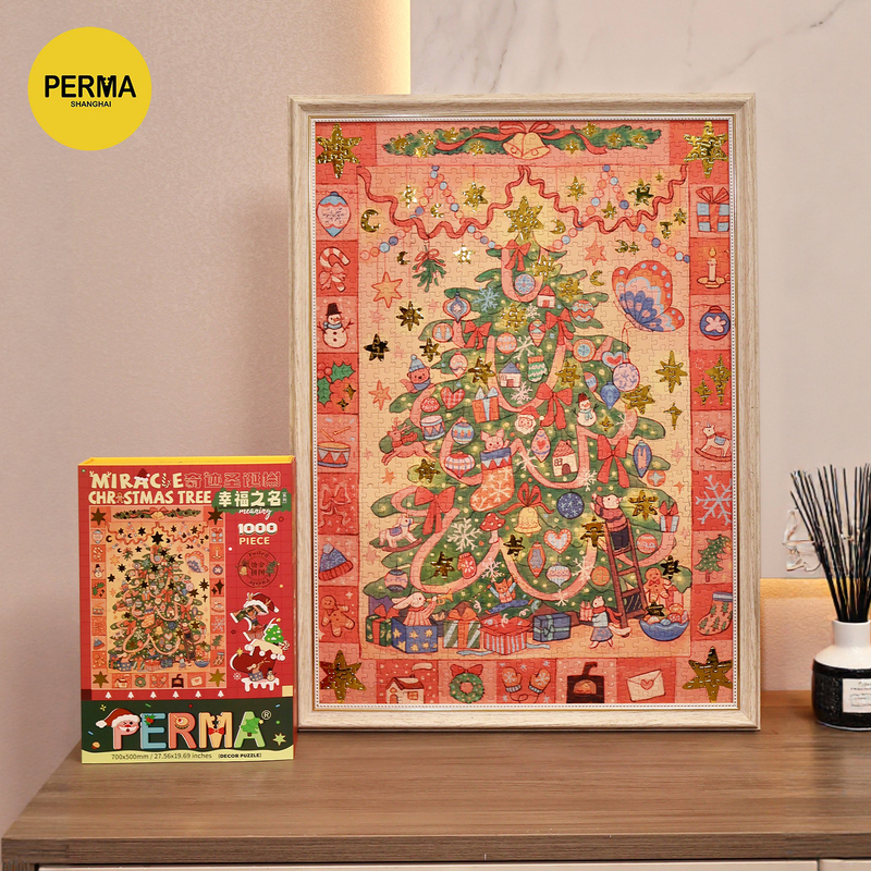 Perma Framed Puzzle 1000 Pieces Illustrator Collaboration Stress Relief Miracle Christmas Tree Couple Gift Gold Foil Puzzle