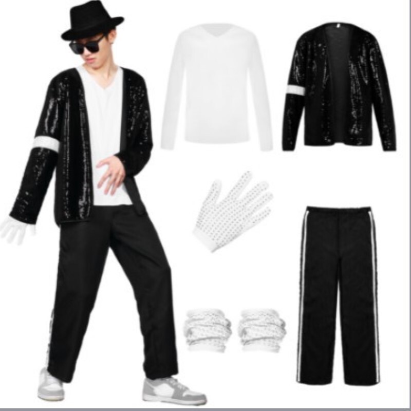 Michael Jackson Performance Costumes for Men and Women, Jackson Imitation Costumes, Performance Suits, Glasses, Hats, Gloves Michael Jackson Performance Costumes for Men and Women, Jackson Imitation Costumes, Performance Suits, Glasses, Hats, Gloves