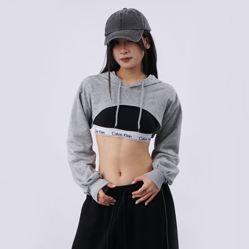 Ultra-Short Hooded Long-Sleeve Blouse for Women, Thin American-Style Street Fashion, Sexy Jazz Dance K-Pop Hip-Hop Top