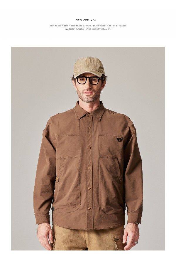 Джинсовая рубашка high-end tooling shirt jacket men's 2023 winter new cotton v Other