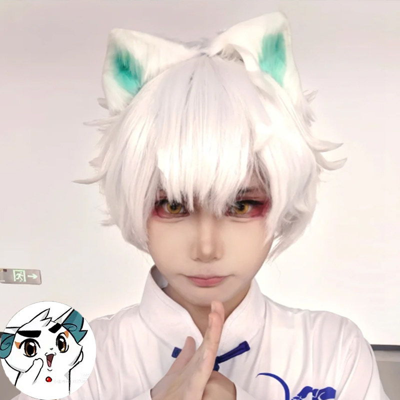 假头发cos京剧猫白糖短直发纯白奶狗碎盖头国潮长刘海动漫全头套_COSPLAY配件_淘宝游戏网