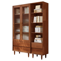 Hexuan solid wood bookcase with glass door bookcase simple modern storage cabinet living room display cabinet floor-standing wall bookshelf