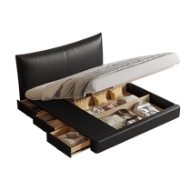 Qingfei Shangpin first-layer cowhide bed master bedroom black double light luxury modern simple storage Chanel leather bed