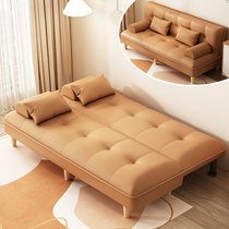 The leader of the wood multifunctional folding leather sofa bed dual-purpose small apartment living room double folding bed rental house sleeping