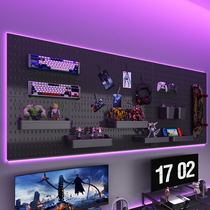 Small craftsman hole board storage rack computer e-sports room punch-free wall hanging board hook bedroom storage shelf