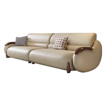 Yiwu black gold wood sofa leather sofa first layer cowhide villa new Chinese style living room modern simple size apartment