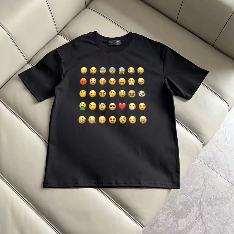 Summer Emoji Print Pure Cotton Short-Sleeve T-Shirt for Men, Loose Fit, Versatile Trendy Top, Black Round Neck, Modern Style Summer Emoji Print Pure Cotton Short-Sleeve T-Shirt for Men, Loose Fit, Versatile Trendy Top, Black Round Neck, Modern Style