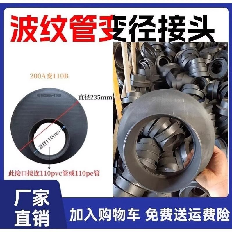 Corrugated Pipe Reducing Fittings, Eccentric Fittings, Three-Way Fittings, Straight Fittings, Conversion Fittings, Inspection Well Elbows, and Adapter Connectors Corrugated Pipe Reducing Fittings, Eccentric Fittings, Three-Way Fittings, Straight Fittings, Conversion Fittings, Inspection Well Elbows, and Adapter Connectors