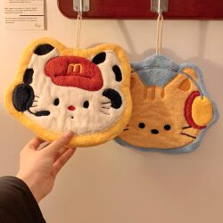 Cute Kitten Hand Towel, Hanging Type, Super Absorbent, Quick-Drying, Thickened Towel, Handkerchief, Kitchen Cleaning Cloth
