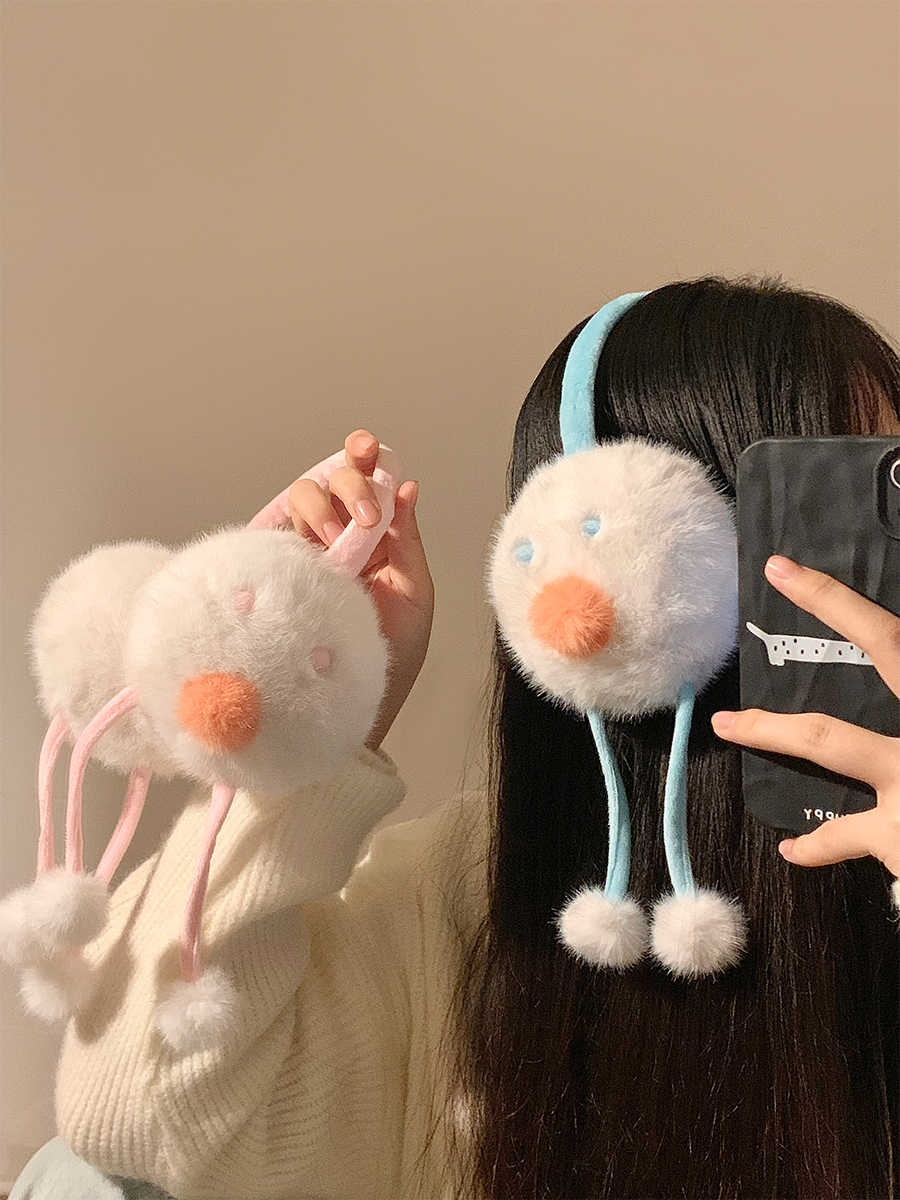 Niedlicher Schneemann, große Plüsch-Ohrenschützer, kältebeständig und warmhaltend, für den Winter, Ohrwickel, warmhaltend, Reit-Ohrschutz, Ohrabdeckung_voghion.com